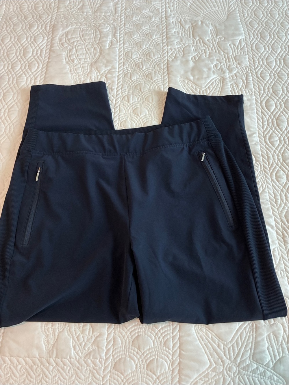 Chico’s Navy Active Zip-Pocket Slacks